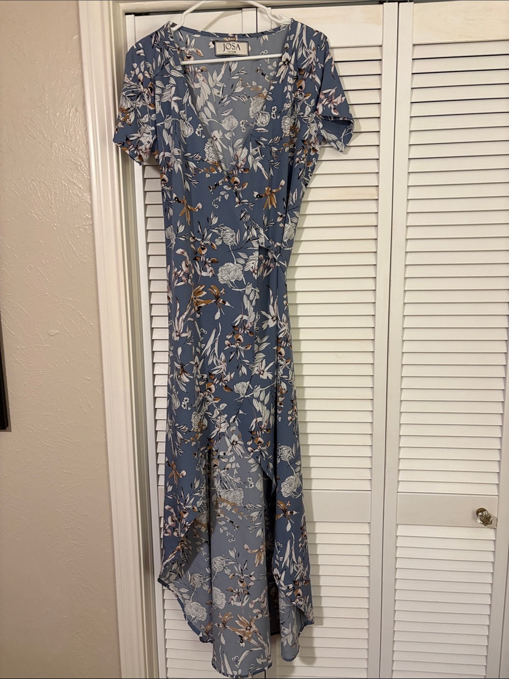 Josa Tulum Resort Wear Light Blue Floral Maxi Dress with Tie Waist